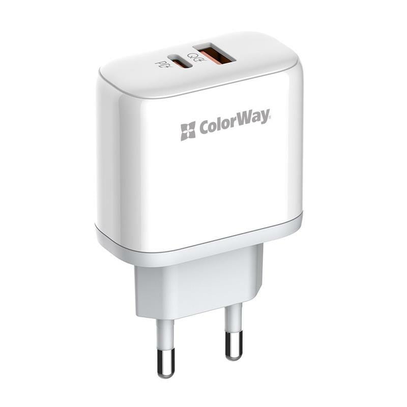 Сетевое зарядное устройство ColorWay Power Delivery Port PPS USB (Type-C PD + USB QC3.0) (45W) White (CW-CHS042PD-WT)