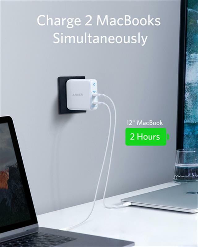 Сетевое зарядное устройство Anker PowerPort Atom III Duo White, 60W, 2хUSB Type-C (A2629H21)