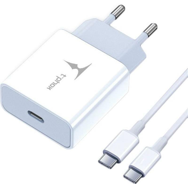 Сетевое зарядное устройство T-phox T-P01 White, PD 18W + кабель USB Type-C, 1 м (T-P01(W)+Type-C)