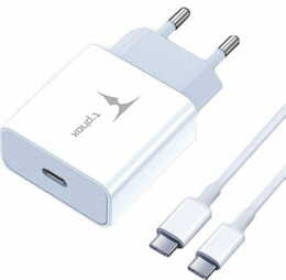 Мережевий зарядний пристрій T-phox T-P01 White, PD 18W + кабель USB Type-C, 1 м (T-P01(W)+Type-C)