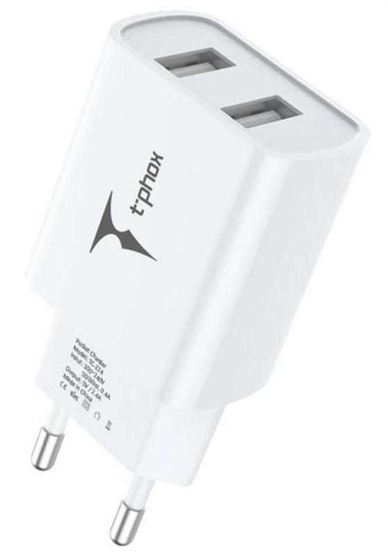 Сетевое зарядное устройство T-phox TC-224 Dual USB White (TC-224 (W))