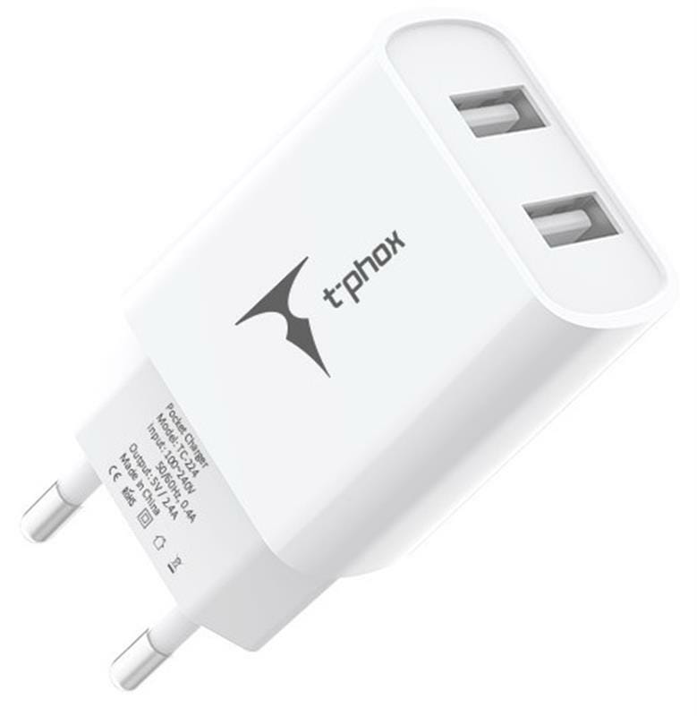 Сетевое зарядное устройство T-phox TC-224 Dual USB White (TC-224 (W))