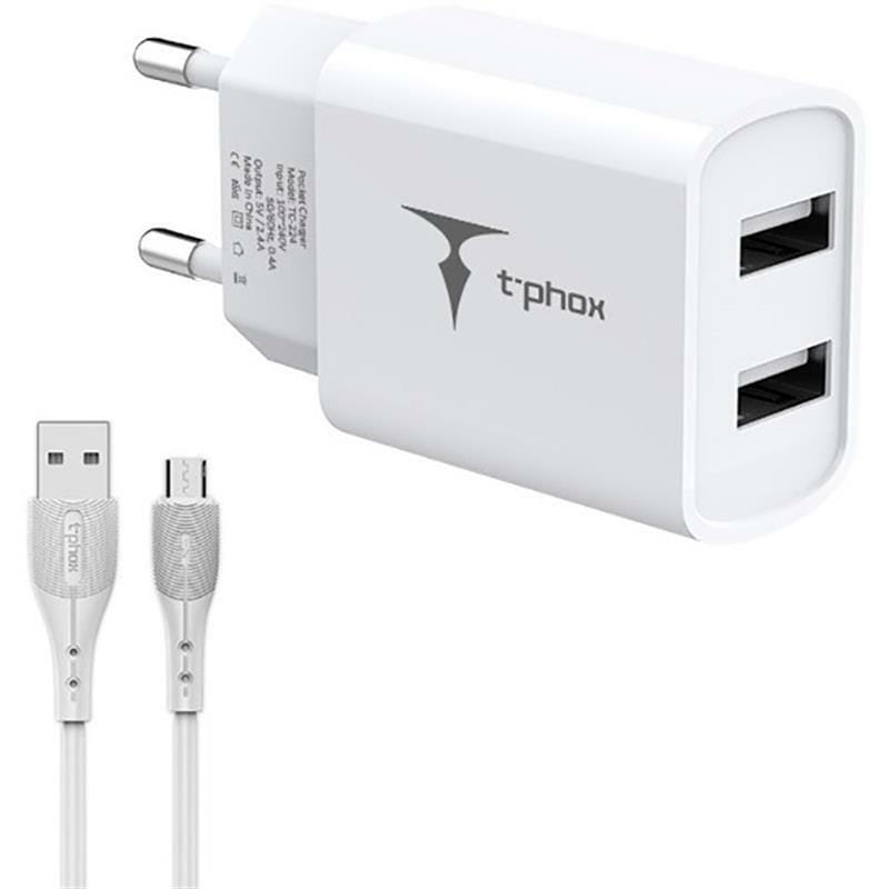 Мережевий зарядний пристрій T-phox TC-224 Dual USB White + кабель micro USB (TCC-224 (W)+Micro)