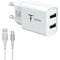 Фото - Сетевое зарядное устройство T-phox TC-224 Dual USB White + кабель micro USB (TCC-224 (W)+Micro) | click.ua