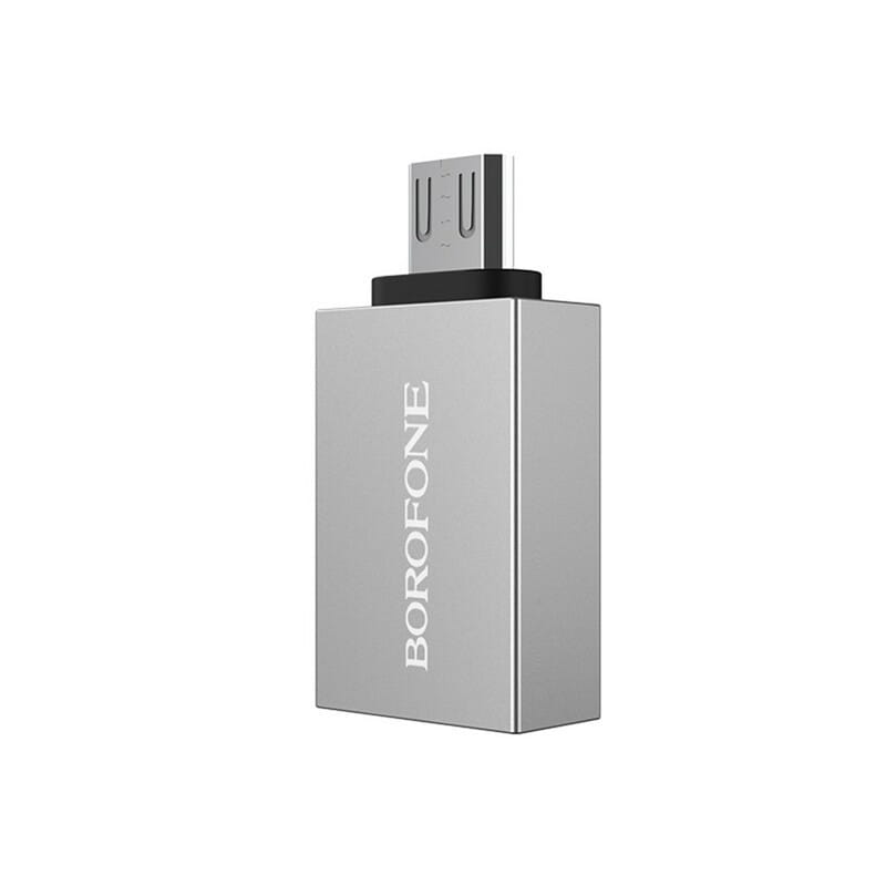 Адаптер Borofone BV2 USB - micro USB (F/M), серебристый (BV2S)