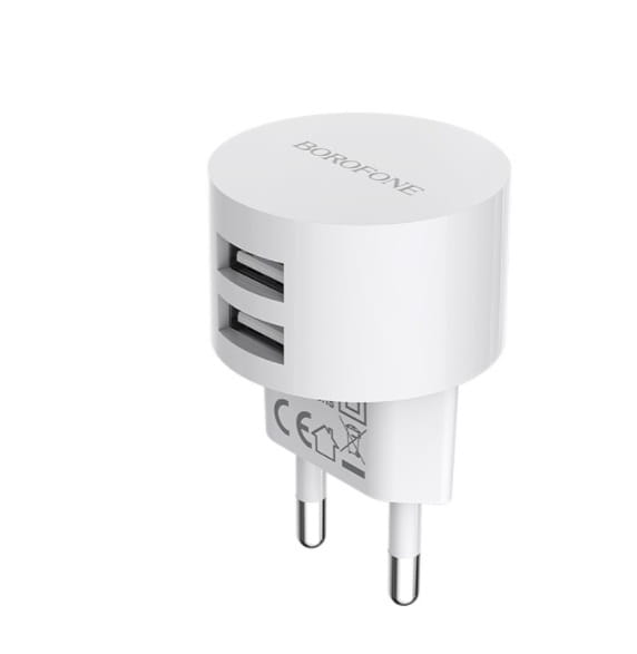 Сетевое зарядное устройство Borofone BA23A Brilliant (2USB, 2.4А) White (BA23AW)