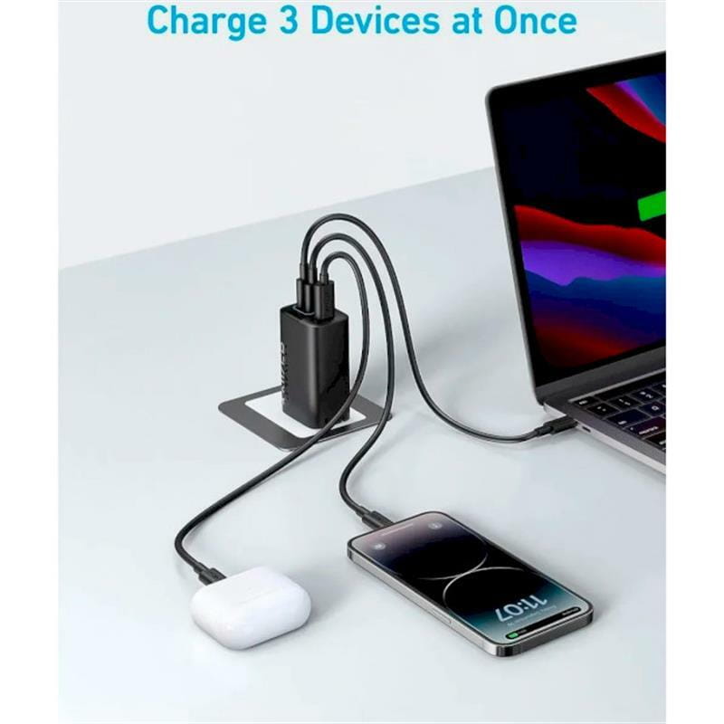 Сетевое зарядное устройство Anker PowerPort 336 Black, 67 W, 2xUSB Type-C, USB (A2674G11)