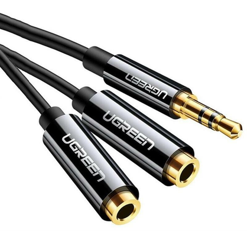 Аудио-кабель Ugreen AV134 3.5 мм - 2х3.5 мм (M/F), 0.2 м, черный (UGR-20816)