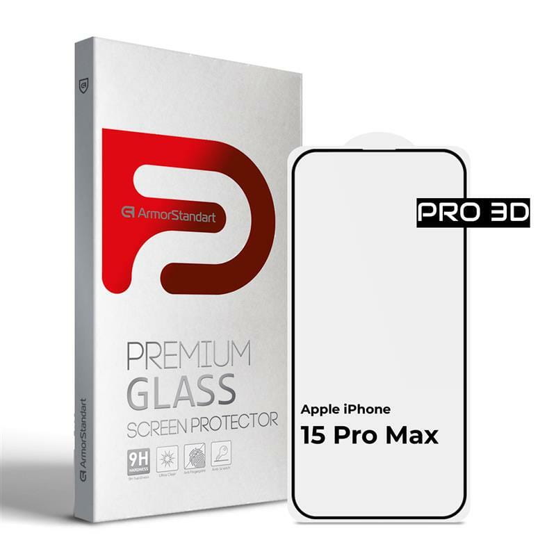 Захисне скло Armorstandart Pro для Apple iPhone 15 Pro Max Black, 0.33mm, 3D (ARM68220)