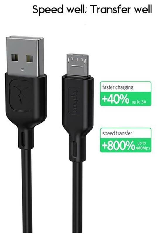 Кабель T-phox Fast T-M829 USB - micro USB (M/M), 3 А, 1.2 м, Black (T-M829 Black)