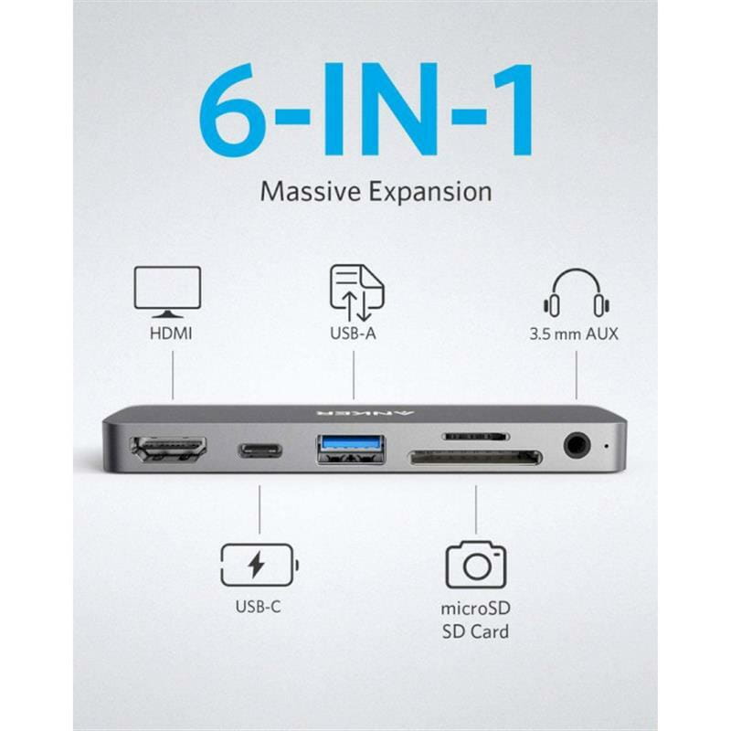 Концентратор USB Type-C Anker PowerExpand Direct 6-in-1 Media Hub Gray (A83620A1)