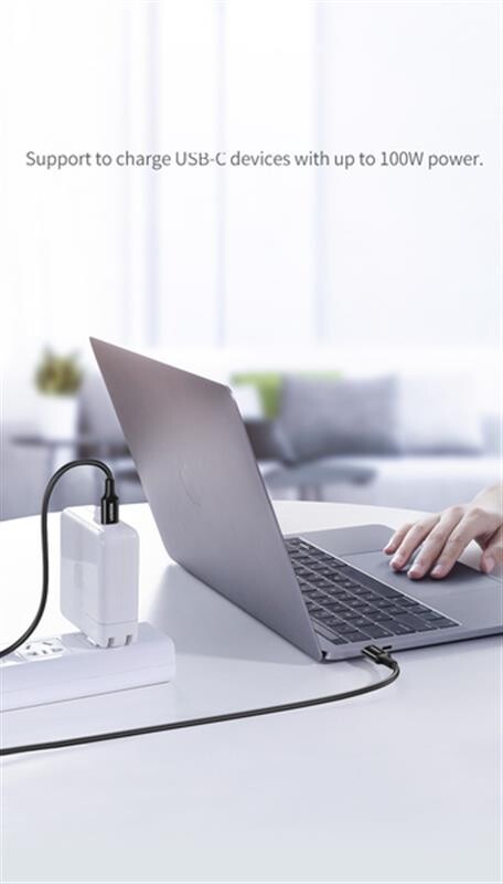 Кабель Ugreen US300 USB Type-C - USB Type-C (M/M), QC 4.0, 5 А, 100 W, 1 м, Black (80371)