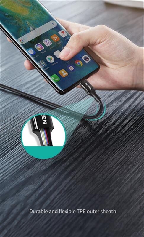 Кабель Ugreen US300 USB Type-C - USB Type-C (M/M), QC 4.0, 5 А, 100 W, 1 м, Black (80371)