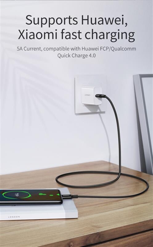 Кабель Ugreen US300 USB Type-C - USB Type-C (M/M), QC 4.0, 5 А, 100 W, 1 м, Black (80371)