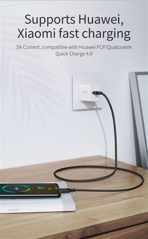 Кабель Ugreen US300 USB Type-C - USB Type-C (M/M), QC 4.0, 5 А, 100 W, 1 м, Black (80371)