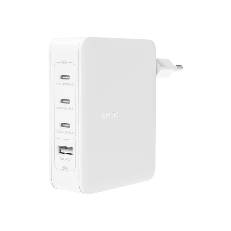 Мережевий зарядний пристрій Belkin Boost Up Charge Pro 140W 3хUSB-C + USB GaN PD PPS White (WCH014BTWH)