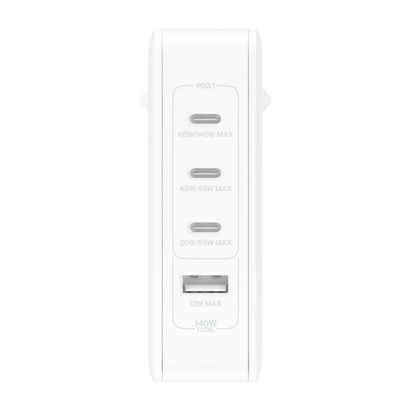 Мережевий зарядний пристрій Belkin Boost Up Charge Pro 140W 3хUSB-C + USB GaN PD PPS White (WCH014BTWH)