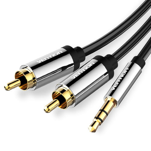 Photos - Cable (video, audio, USB) Vention Кабель  AUX 3.5 mm M - 2xRCA M, 1 m, Black  BCFBF (BCFBF)