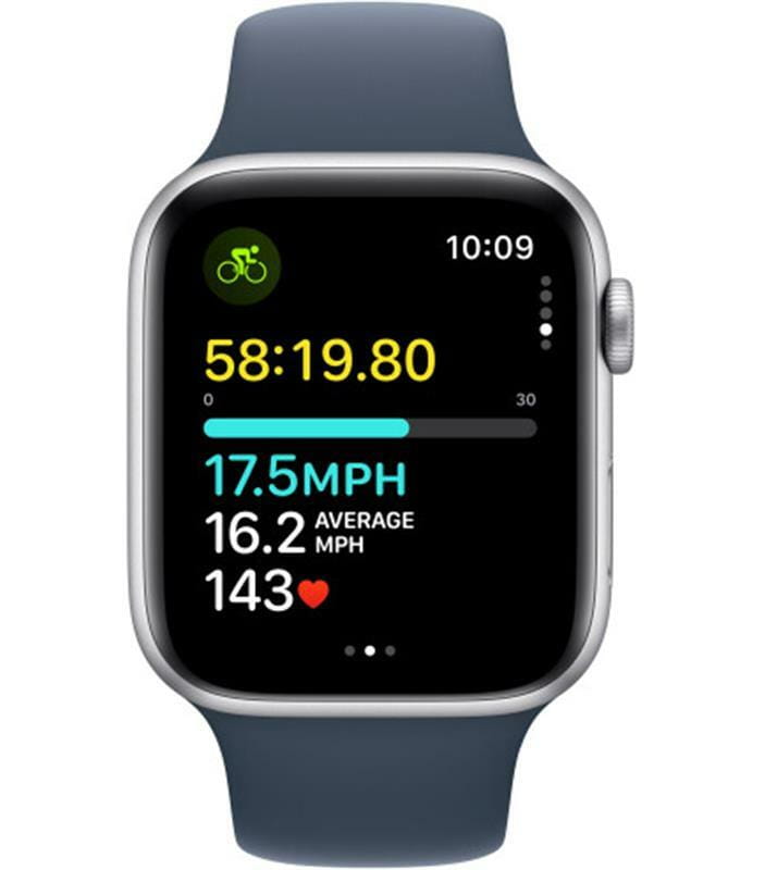 Смарт-часы Apple Watch SE GPS 44mm Silver Aluminium Case with Storm Blue Sport Band - S/M (MREC3QP/A)