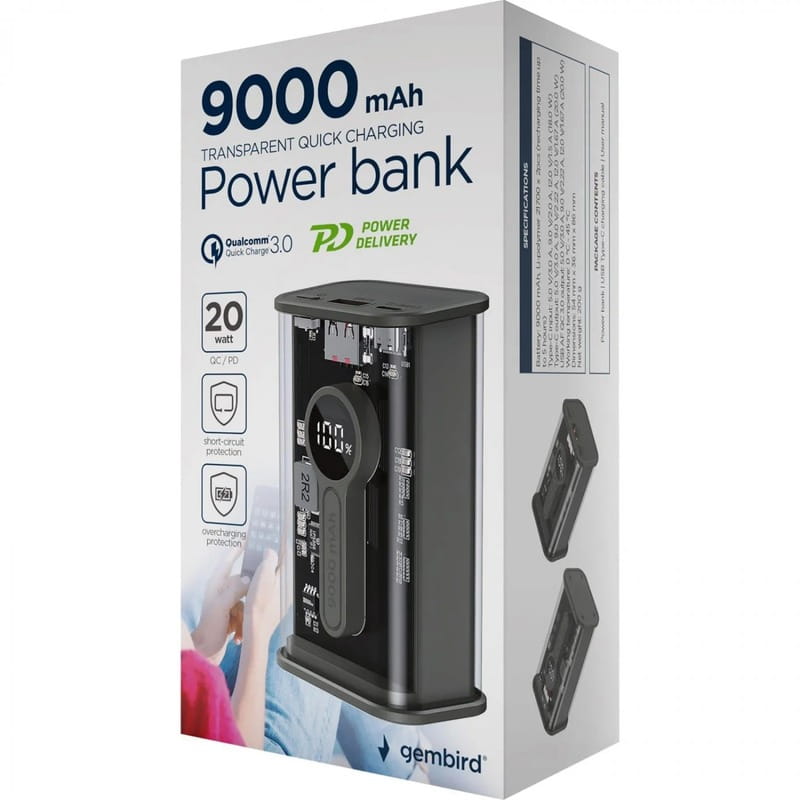 Универсальная мобильная батарея Gembird 9000mAh Black (PB09-TQC3-01)
