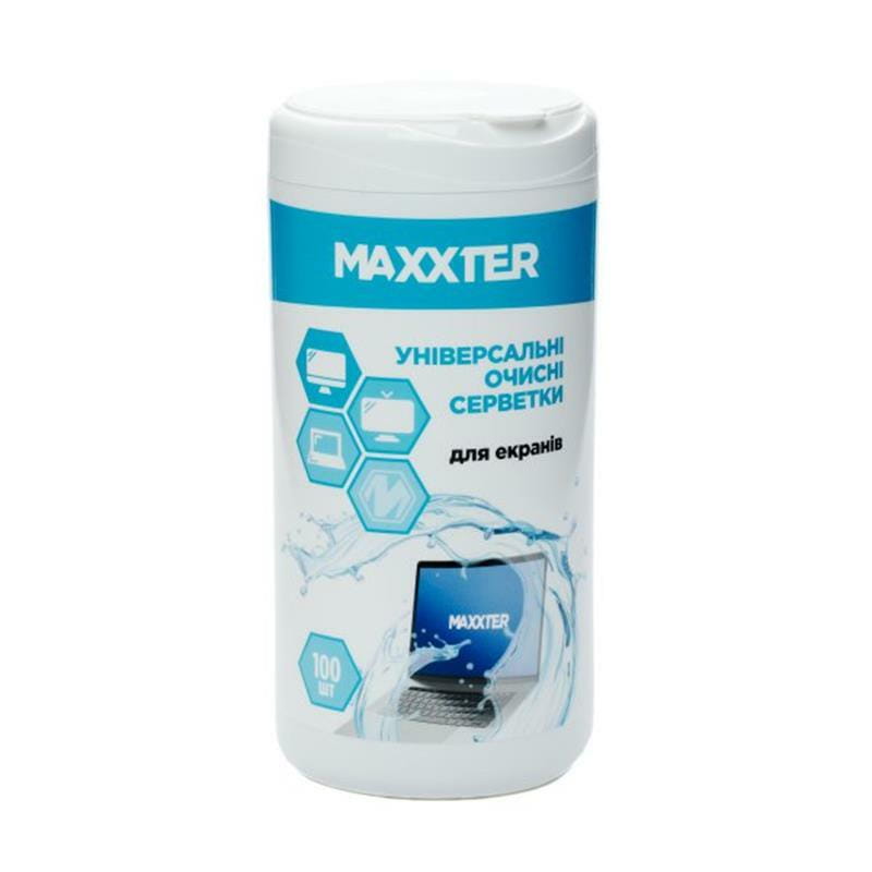 Очисні серветки Maxxter в тубі, для дисплеїв, 100 шт. (CW-SCR100-01)
