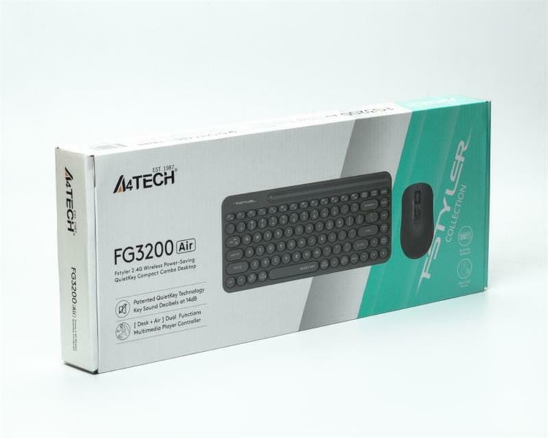 Комплект (клавиатура, мышь) беспроводной A4Tech Fstyler FG3200 Air Grey