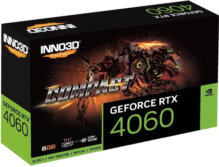 Відеокарта GF RTX 4060 8GB GDDR6 Compact Inno3D (N40601-08D6-173050N)