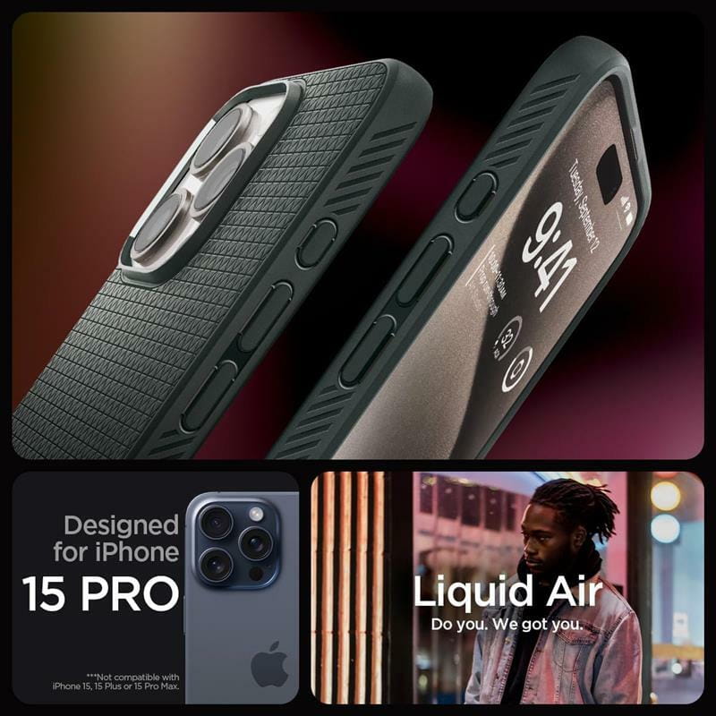 Чeхол-накладка Spigen Liquid Air для Apple iPhone 15 Pro Abyss Green (ACS06706)