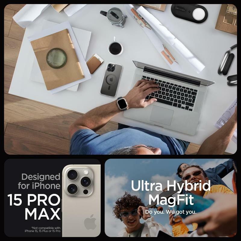 Чeхол-накладка Spigen Ultra Hybrid MagFit для Apple iPhone 15 Pro Max Carbon Fiber (ACS06578)