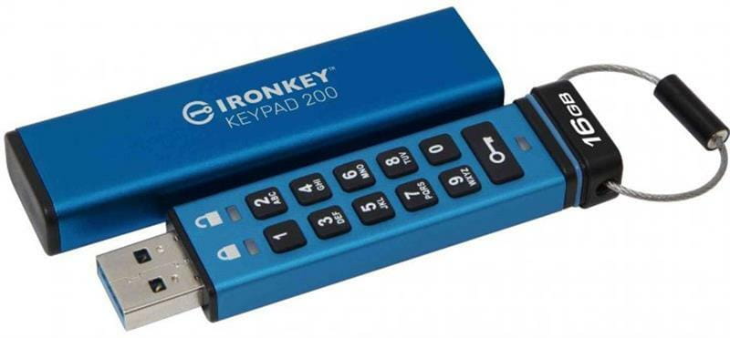 Флеш-накопитель USB3.2 16GB Kingston IronKey Keypad 200 Type-A Blue (IKKP200/16GB)