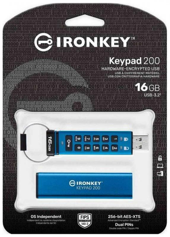 Флеш-накопитель USB3.2 16GB Kingston IronKey Keypad 200 Type-A Blue (IKKP200/16GB)