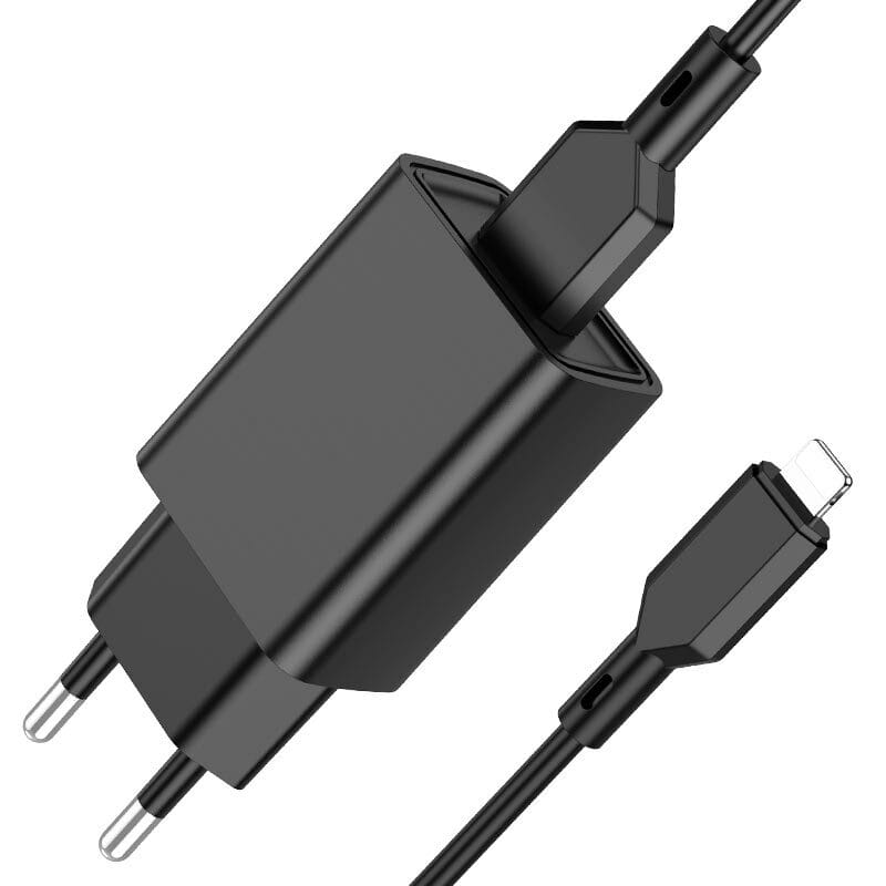 Сетевое зарядное устройство Borofone BA68A (1USB, 2.1А) Black (BA68ALB) + кабель Lightning