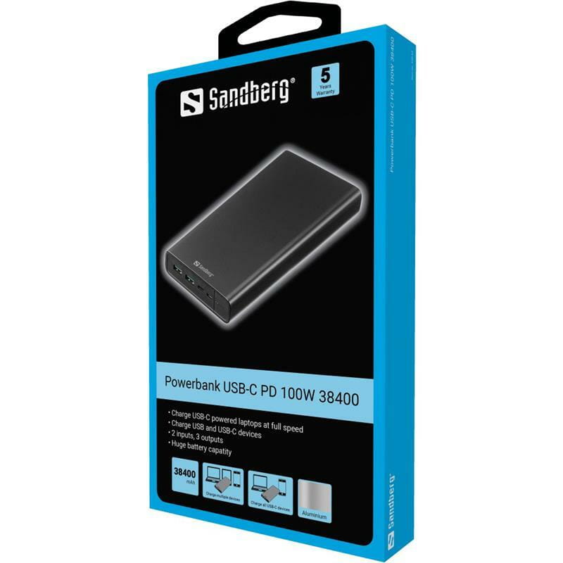 Універсальна мобільна батарея Sandberg Powerbank 38400mAh USB-C PD 100W Black (420-63)