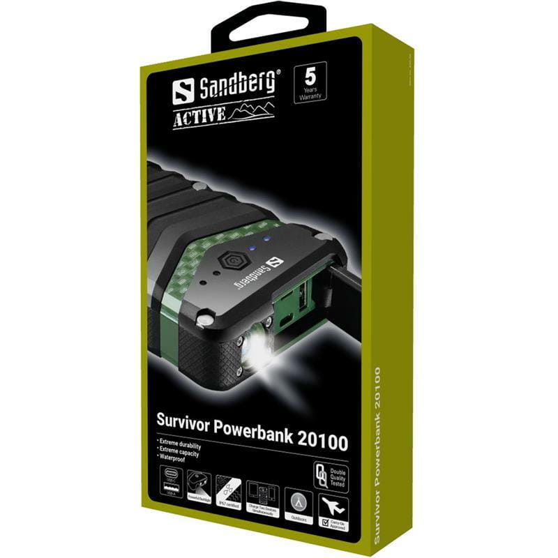 Універсальна мобільна батарея Sandberg Survivor Powerbank 20100mAh Black/Green (420-36)
