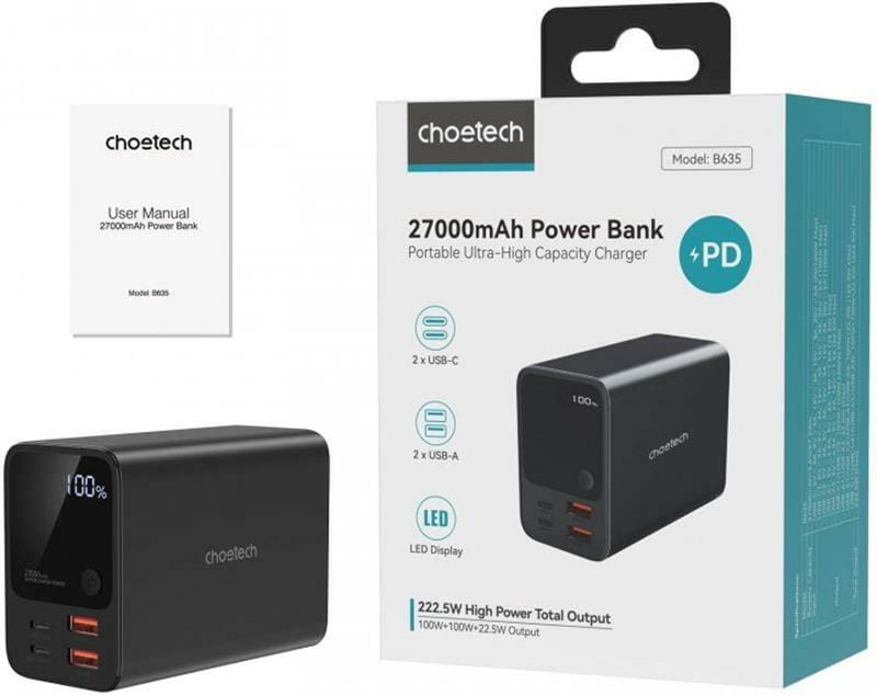 Універсальна мобільна батарея Choetech B635 27000mAh Black (B635-BK)