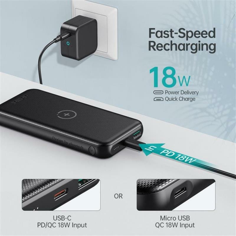 Универсальная мобильная батарея Choetech B650 10000mAh Wireless Black (B650-V2-CC-BK)