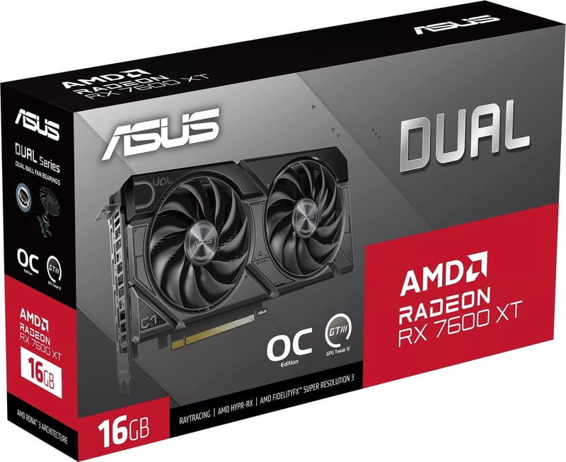 Відеокарта AMD Radeon RX 7600 XT 16GB GDDR6 Dual OC Asus (DUAL-RX7600XT-O16G)