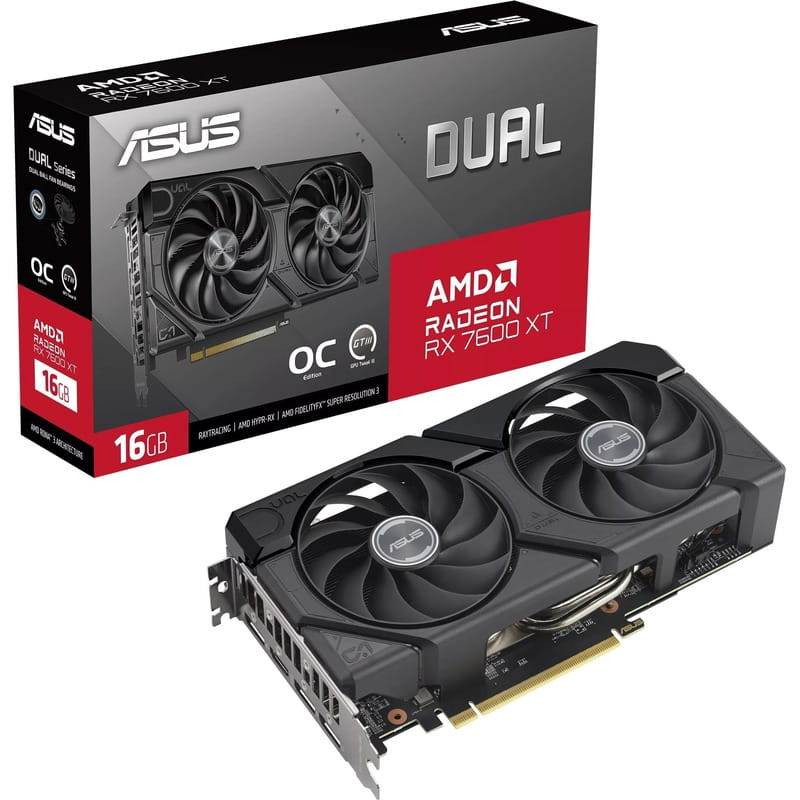 Видеокарта AMD Radeon RX 7600 XT 16GB GDDR6 Dual OC Asus (DUAL-RX7600XT-O16G)