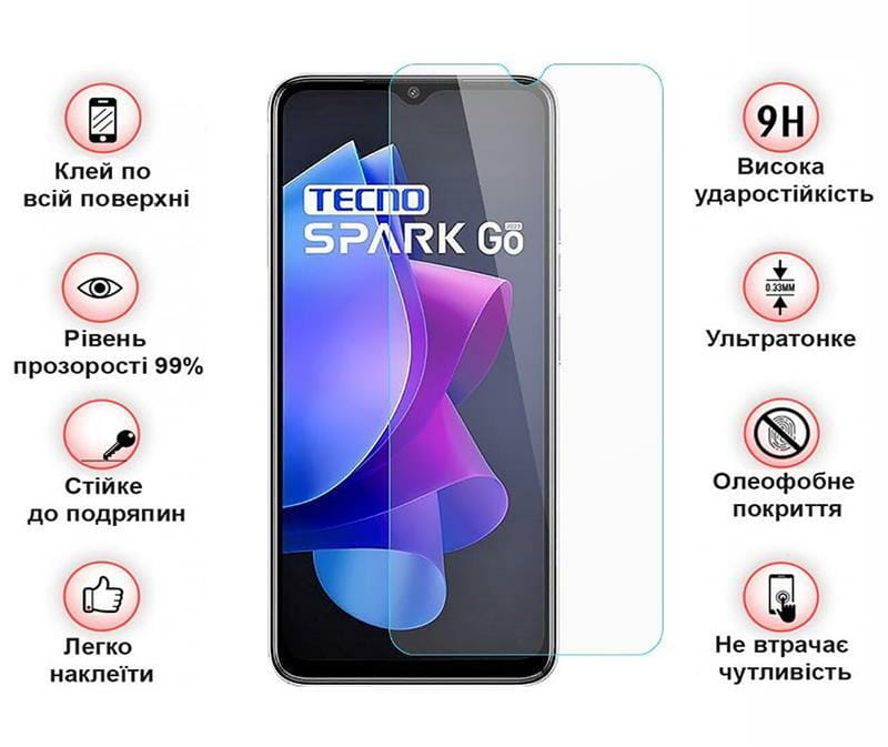 Защитное стекло BeCover для Tecno Spark Go 2023 (BF7) Crystal Clear Glass 3D (709263)