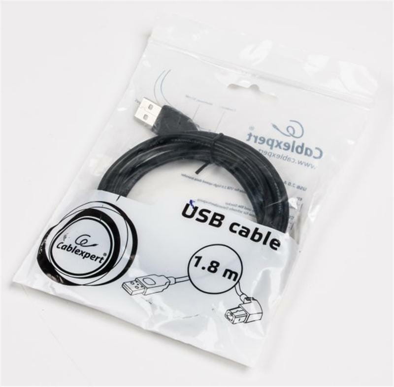 Кабель Cablexpert USB - USB Type-В (M/M), угловой, премиум, 1.8 м, черный (CCP-USB2-AMBM90-6)