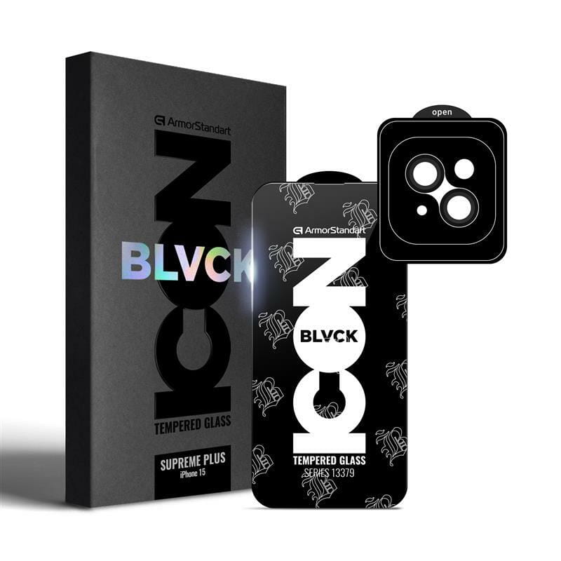 Защитное стекло ArmorStandart Supreme Plus Black Icon для Apple iPhone 15 Black, 0.33mm (ARM71137)