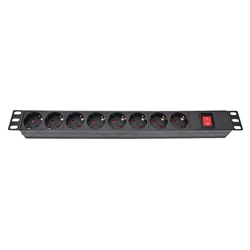 Блок розеток Atcom 1U 19" (PDU-8W-CN-WS) 8 розеток, с выключателем, алл. корпус, немецкий тип, без кабеля