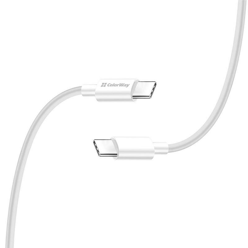 Кабель ColorWay USB Type-C - USB Type-C (M/M), PD Fast Charging 100W, 5.0 А, 1 м, White (CW-CBPDCC058-WT)