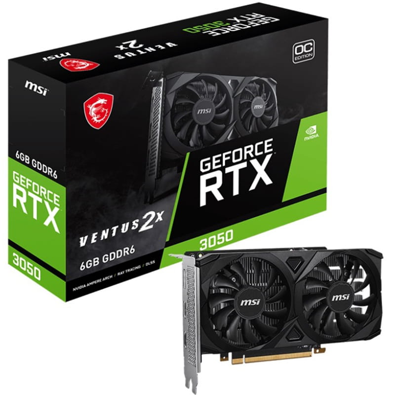 Видеокарта GF RTX 3050 6GB GDDR6 Ventus 2X OC MSI (GeForce RTX 3050 VENTUS 2X 6G OC)