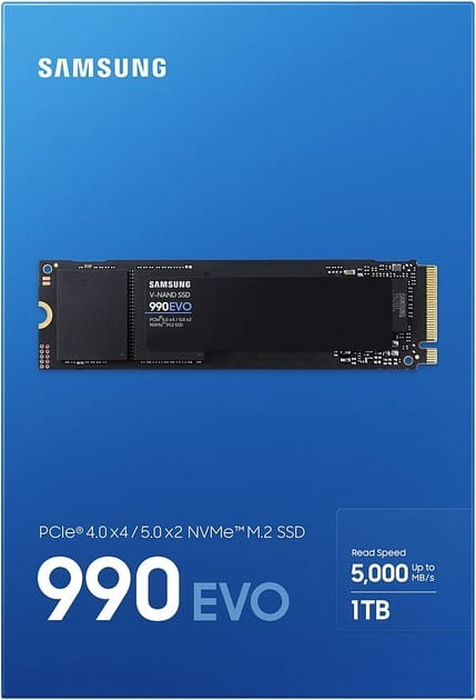 Накопичувач SSD  1ТB Samsung 990 EVO M.2 2280 PCIe 5.0 x4 NVMe V-NAND TLC (MZ-V9E1T0BW)