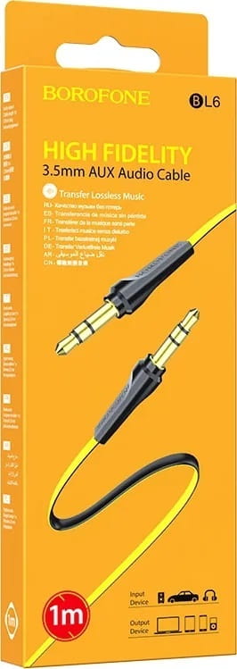 Аудио-кабель Borofone BL6 3.5 мм - 3.5 мм (M/M), 1 м, желтый (BL6-1Y)