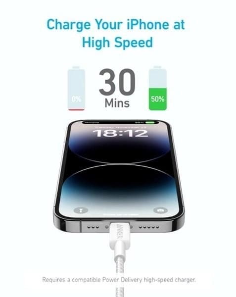 Кабель Anker 322 USB-C - Lightning, 1.8м, White (A81B6H21)