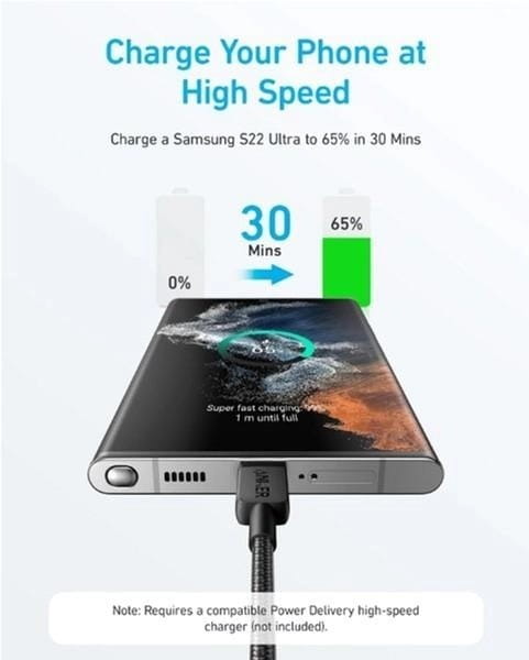 Кабель Anker 322 USB-C - USB-C, 0.9м, Black (A81F5G11)