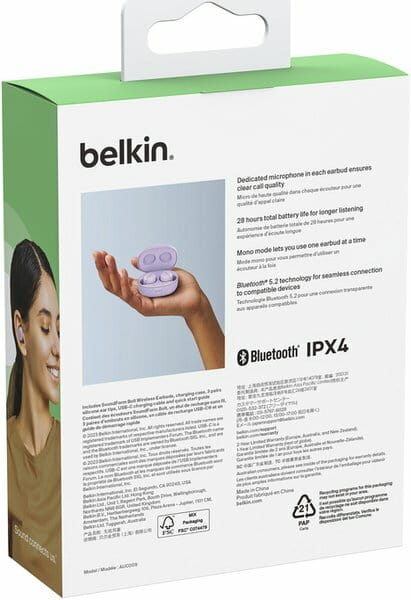 Bluetooth-гарнітура Belkin Soundform Bolt True Wireless Lavender (AUC009BTLV)