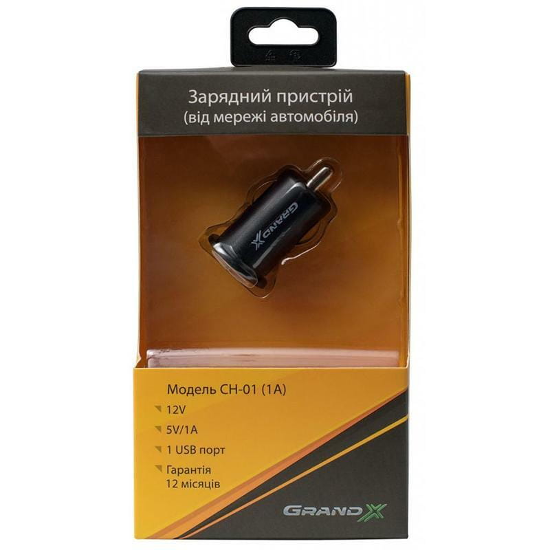 Автомобильное зарядное устройство Grand-X (1xUSB 1A) Black (CH-01)